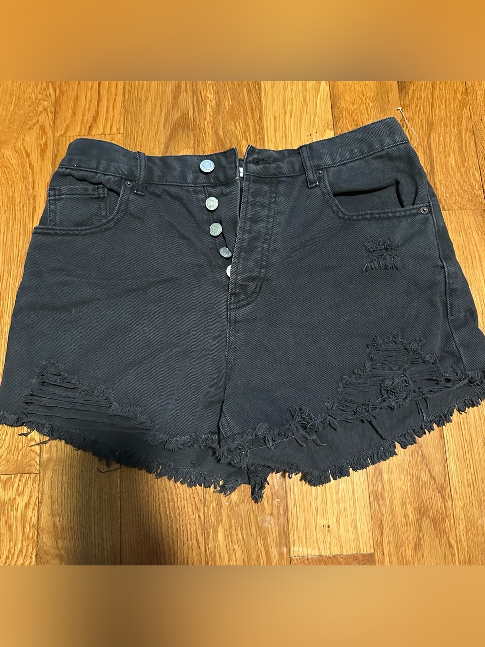PACSUN Vintage High-Rise Distressed Black Denim Shorts